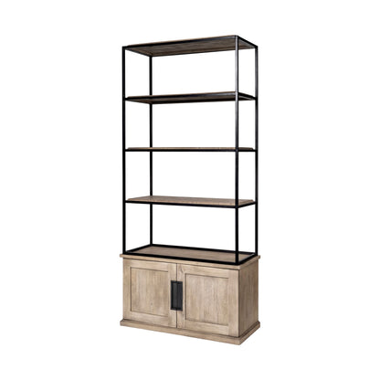 Braxton II Light Brown Wood & Iron 3-Shelf Shelving Unit – Industrial Style