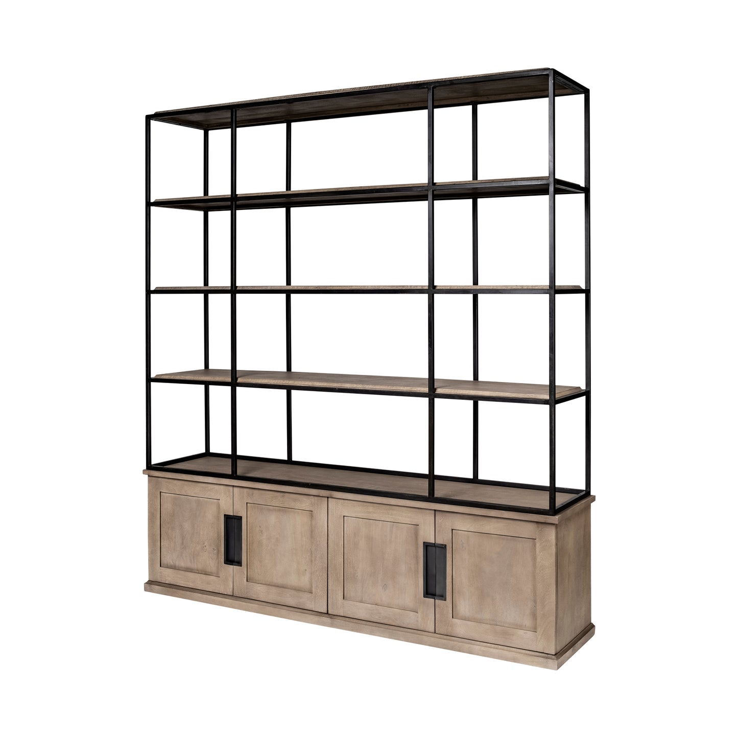 Braxton II Light Brown Wood & Iron 3-Shelf Shelving Unit – Industrial Style