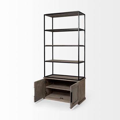 Braxton II Light Brown Wood & Iron 3-Shelf Shelving Unit – Industrial Style