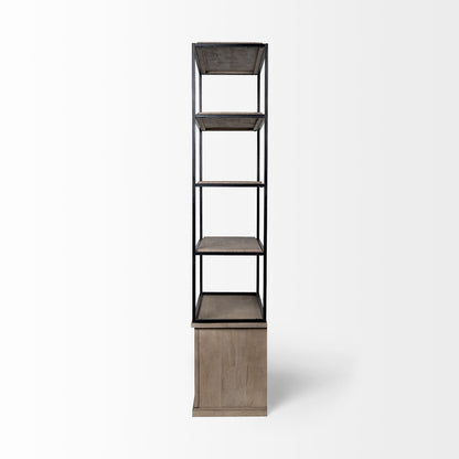 Braxton II Light Brown Wood & Iron 3-Shelf Shelving Unit – Industrial Style