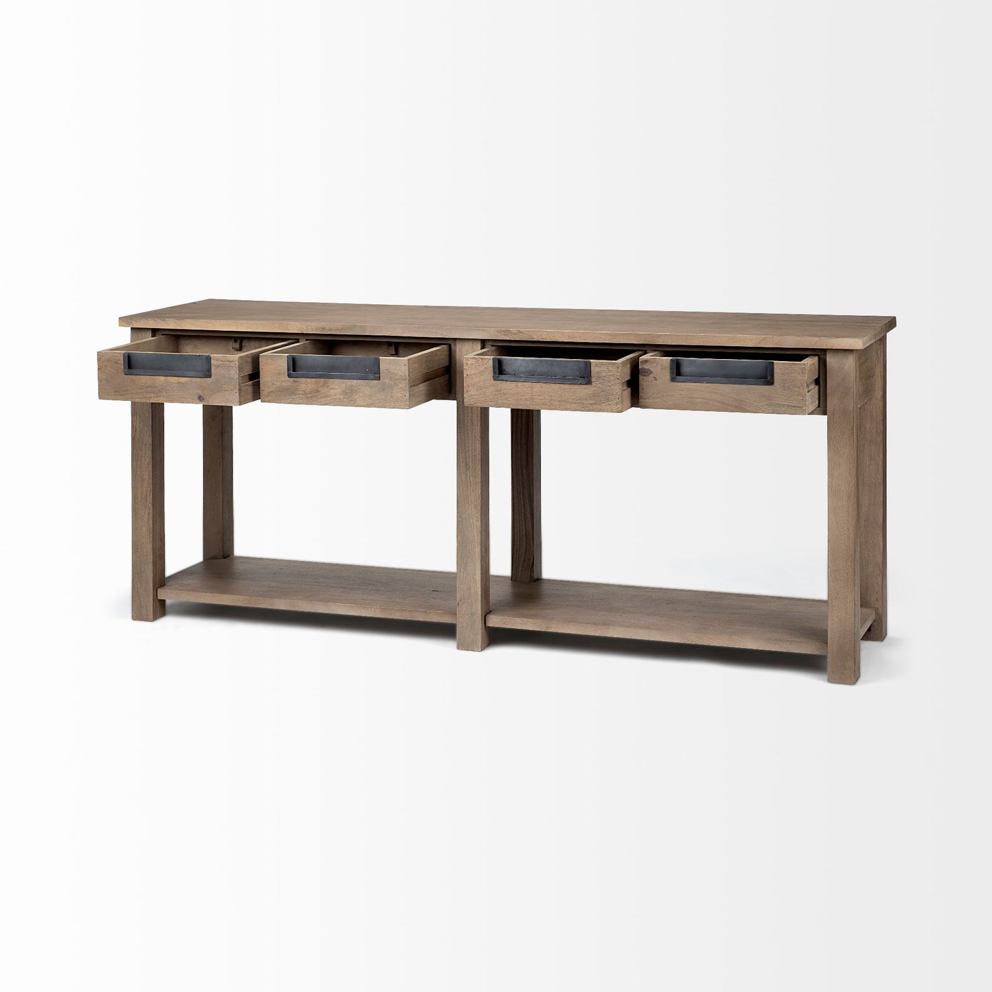 Harrelson III Brown Wood 4 Drawer Console Table