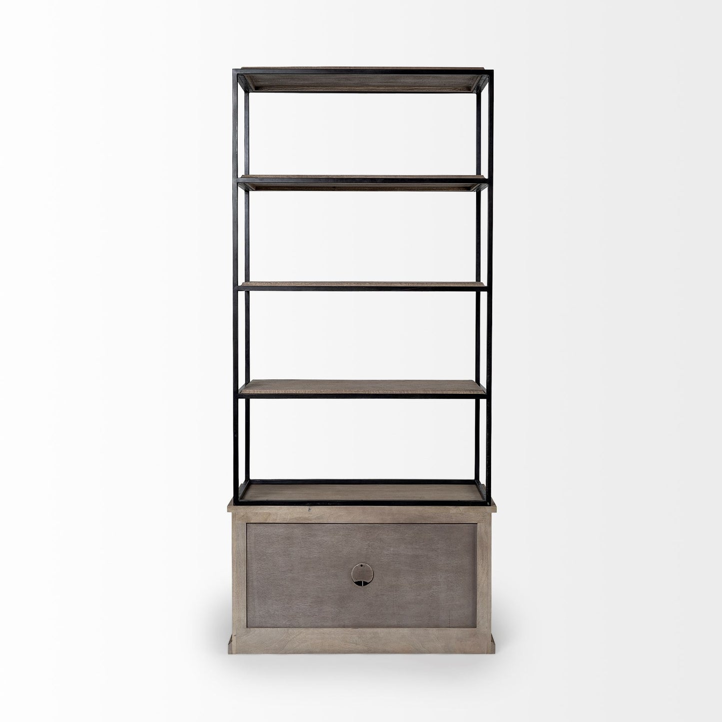Braxton II Light Brown Wood & Iron 3-Shelf Shelving Unit – Industrial Style