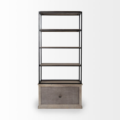 Braxton II Light Brown Wood & Iron 3-Shelf Shelving Unit – Industrial Style