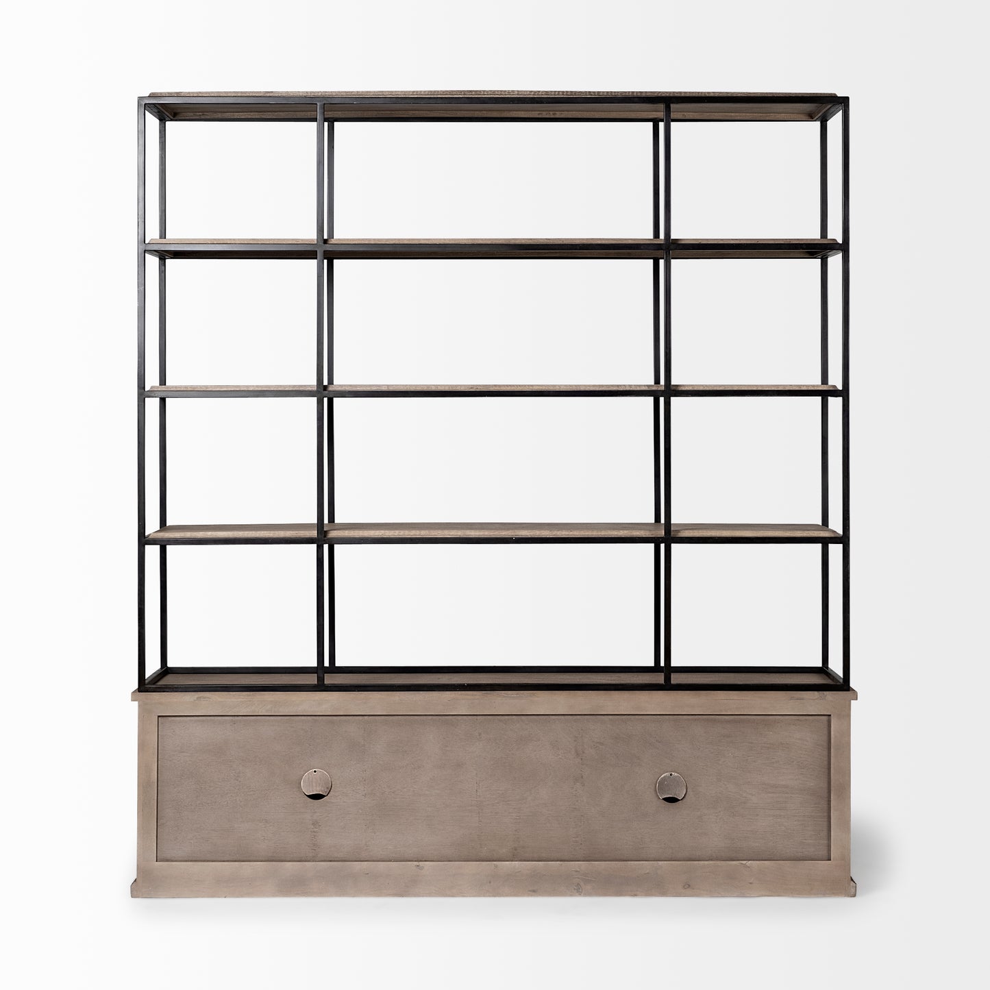 Braxton II Light Brown Wood & Iron 3-Shelf Shelving Unit – Industrial Style