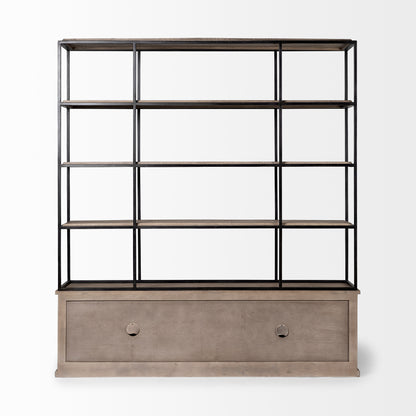 Braxton II Light Brown Wood & Iron 3-Shelf Shelving Unit – Industrial Style