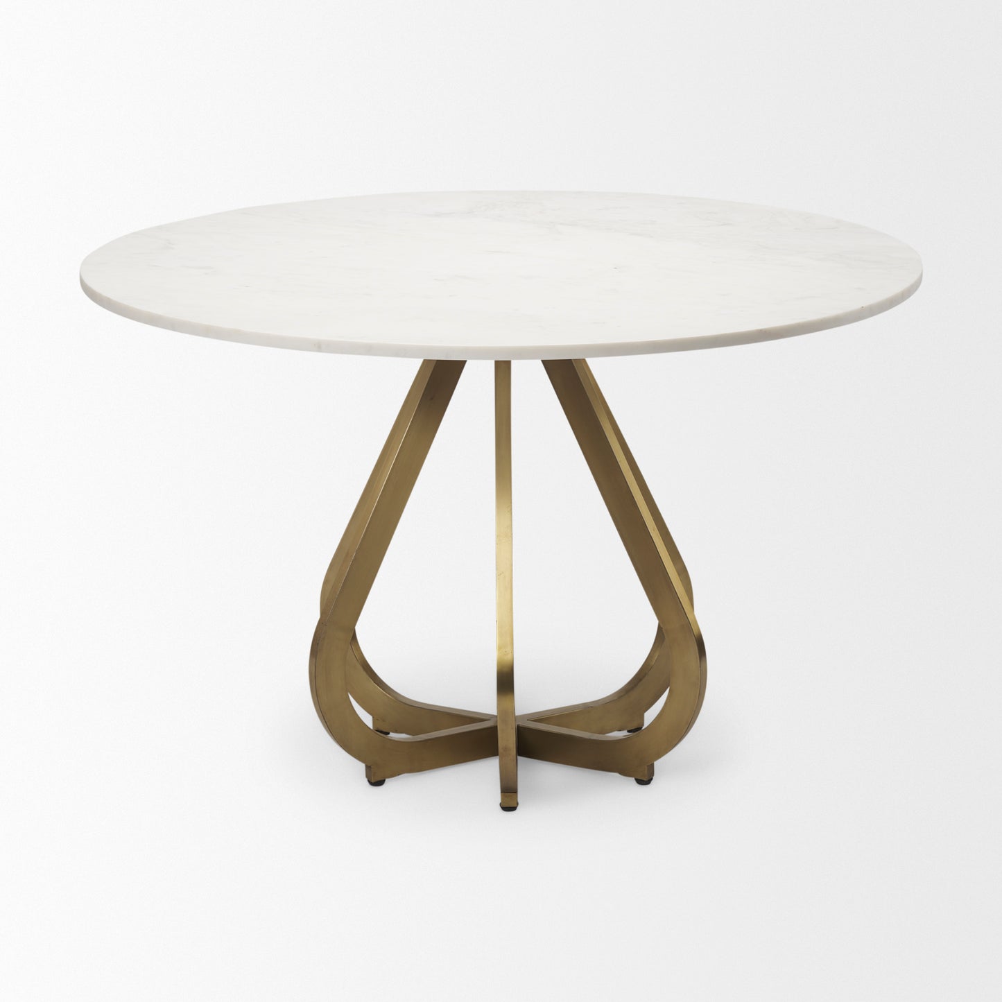 Laurent 48" Marble Top Dining Table with Gold Metal Base for a Luxurious and Modern Dining Experience