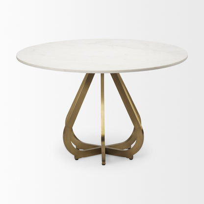 Laurent 48" Marble Top Dining Table with Gold Metal Base for a Luxurious and Modern Dining Experience