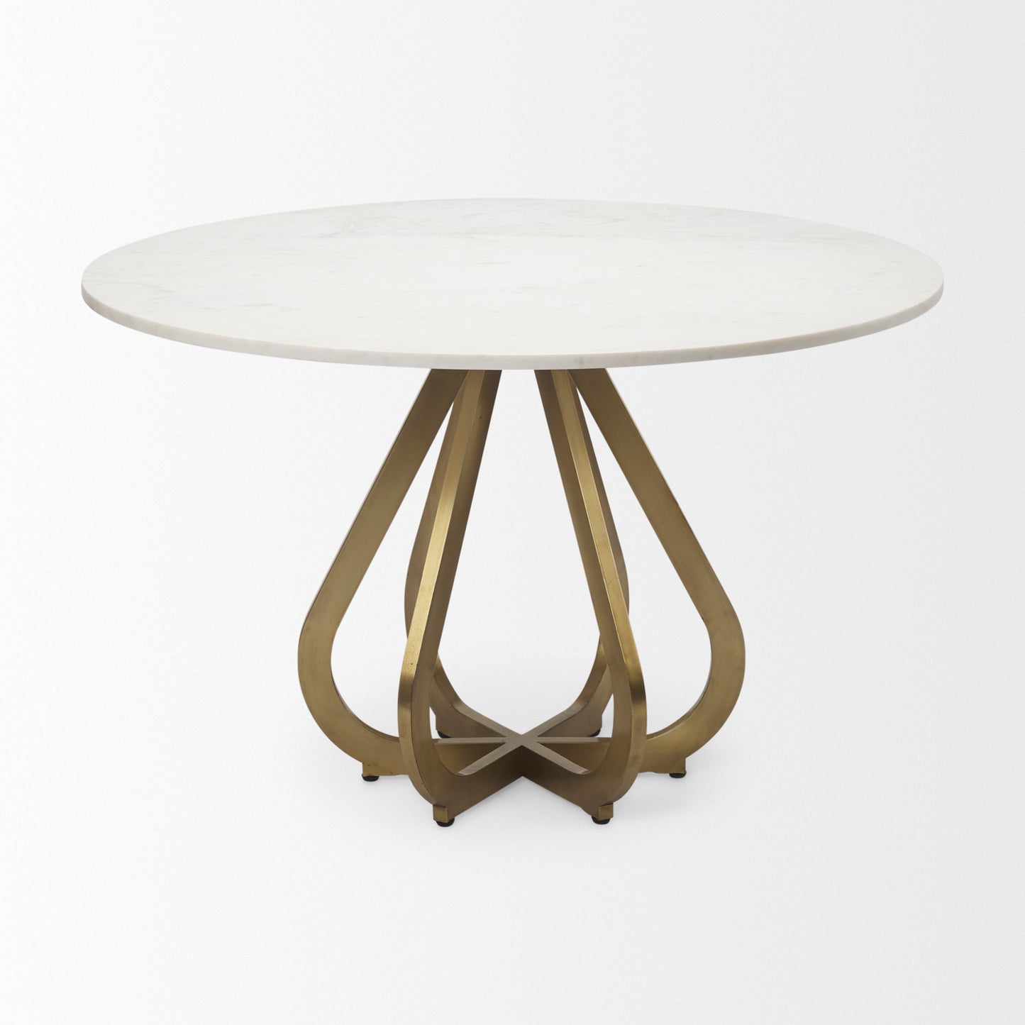 Laurent 48" Marble Top Dining Table with Gold Metal Base for a Luxurious and Modern Dining Experience