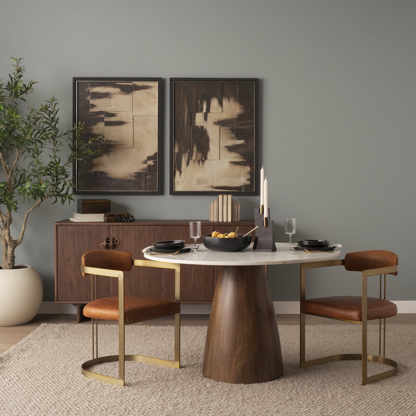Modern Leather Dining Chair – Hollyfield Brown Seat & Gold Metal Frame