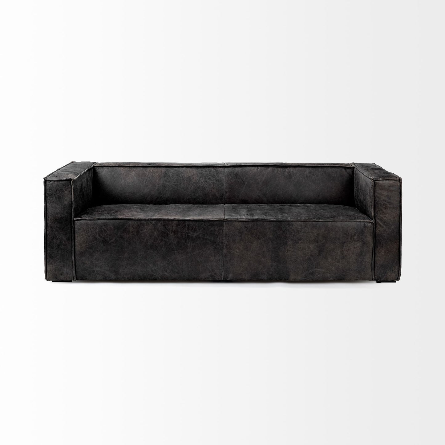 Stinson II 91" Black Leather Three Seater Sofa