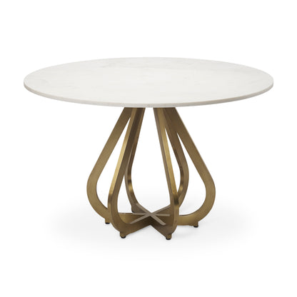 Laurent 48" Marble Top Dining Table with Gold Metal Base for a Luxurious and Modern Dining Experience