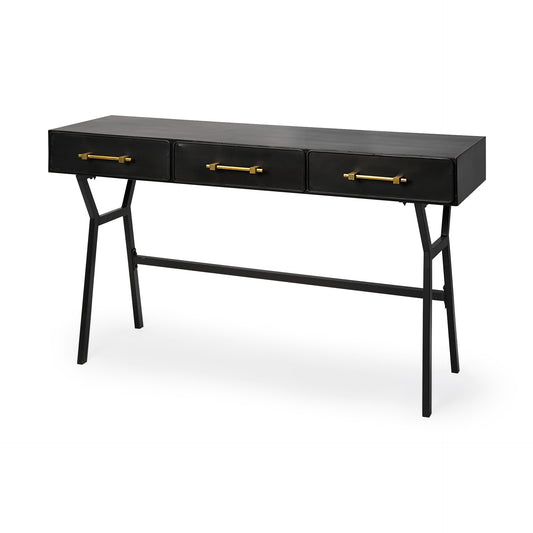 Vince Black Metal Desk with Gold Accents - 3 Drawer Office Furniture for a Stylish Workspace