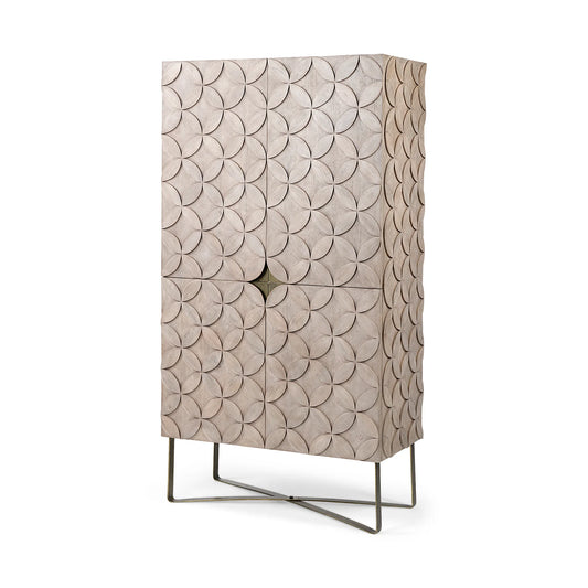 Excelsior II Cabinet – Luxurious Mango Wood Storage with Intricate Star Pattern & Antique Gold Base