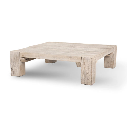 McArthur Coffee Table – Chunky Square Design in Reclaimed Wood with a Whitewash Finish for Modern Farmhouse Elegance