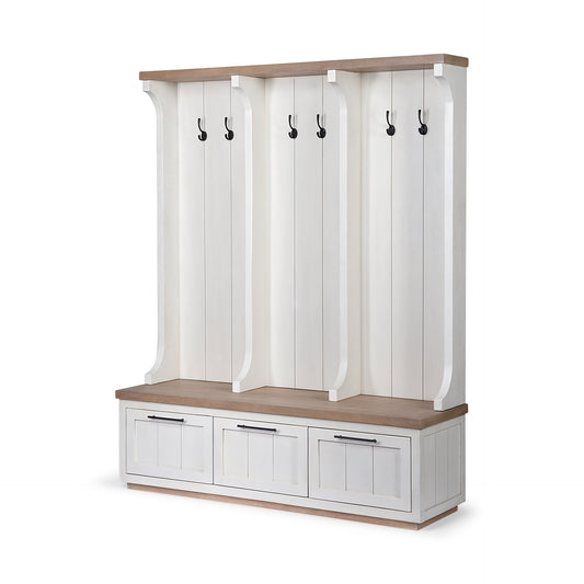 Fairview White & Brown Wood Hall Tree with Storage – Entryway Organizer