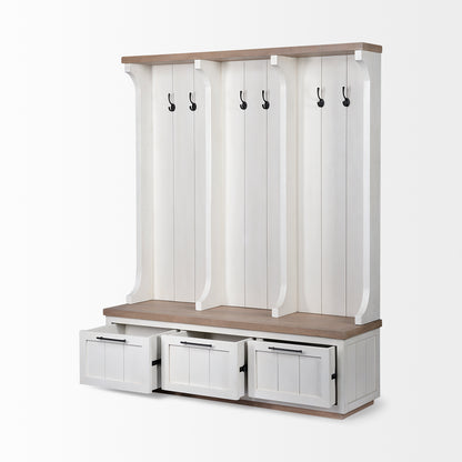 Fairview White & Brown Wood Hall Tree with Storage – Entryway Organizer