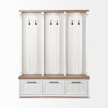 Fairview White & Brown Wood Hall Tree with Storage – Entryway Organizer