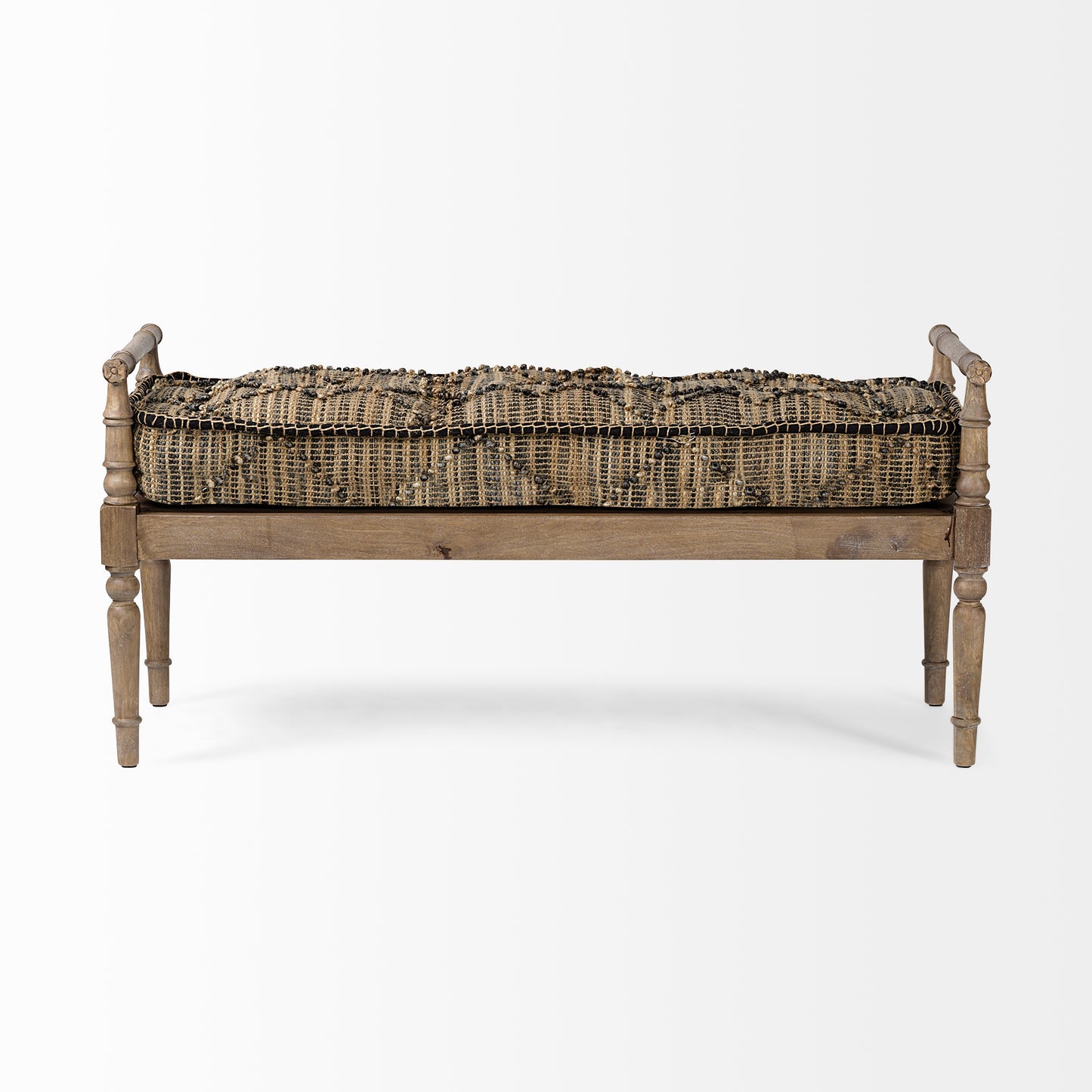 Fullerton II Jute Patterned Top W/Brown Wood Base Accent Bench