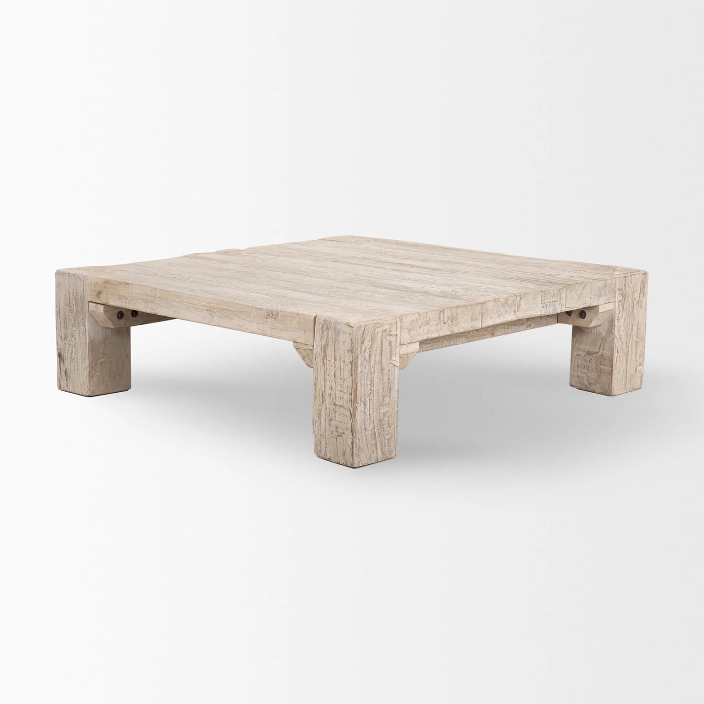 McArthur Coffee Table – Chunky Square Design in Reclaimed Wood with a Whitewash Finish for Modern Farmhouse Elegance
