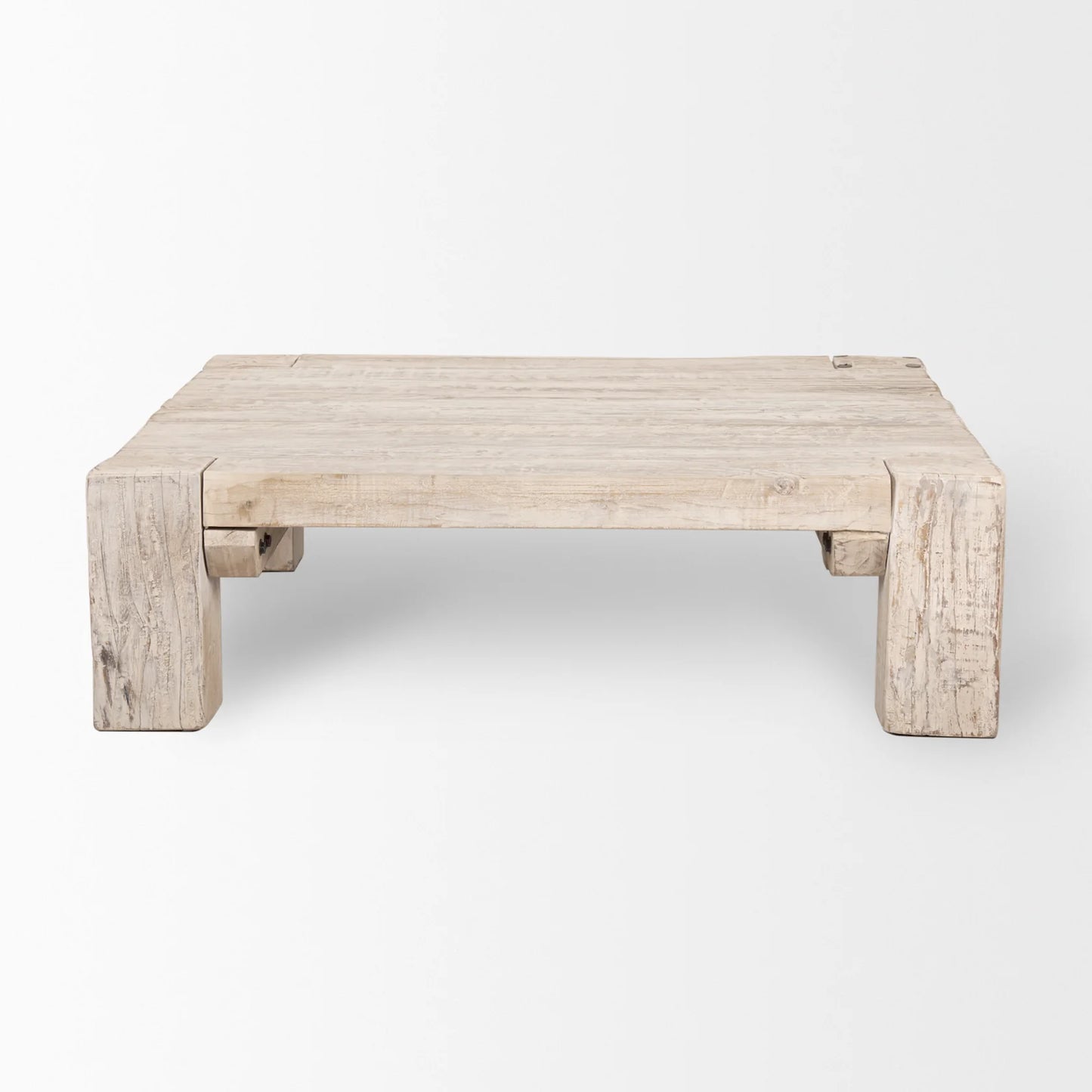McArthur Coffee Table – Chunky Square Design in Reclaimed Wood with a Whitewash Finish for Modern Farmhouse Elegance