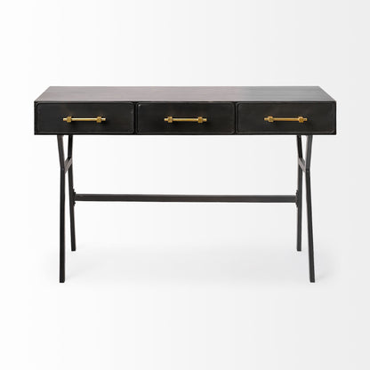 Vince Black Metal W/Gold Accents 3 Drawer Office Desk