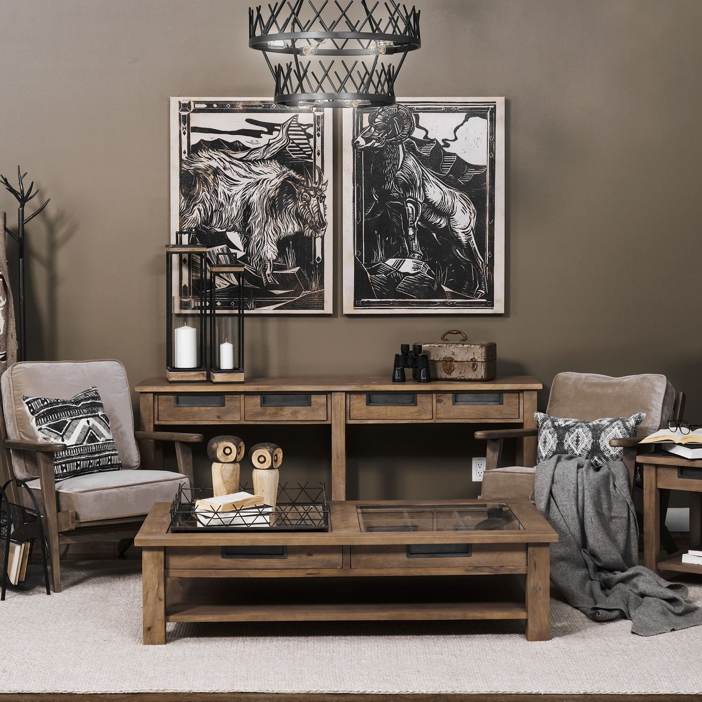 Harrelson III Brown Wood 4 Drawer Console Table