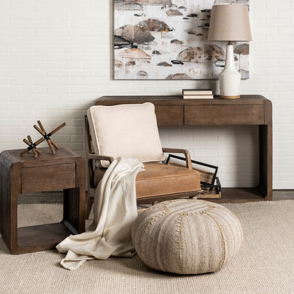 Harman Cream Fabric Accent Chair with Brown Leather Seat – Contemporary Seating