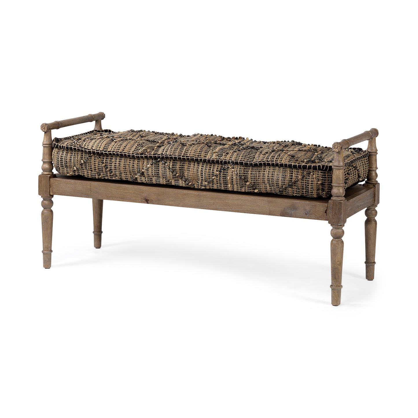 Fullerton II Jute Patterned Top W/Brown Wood Base Accent Bench