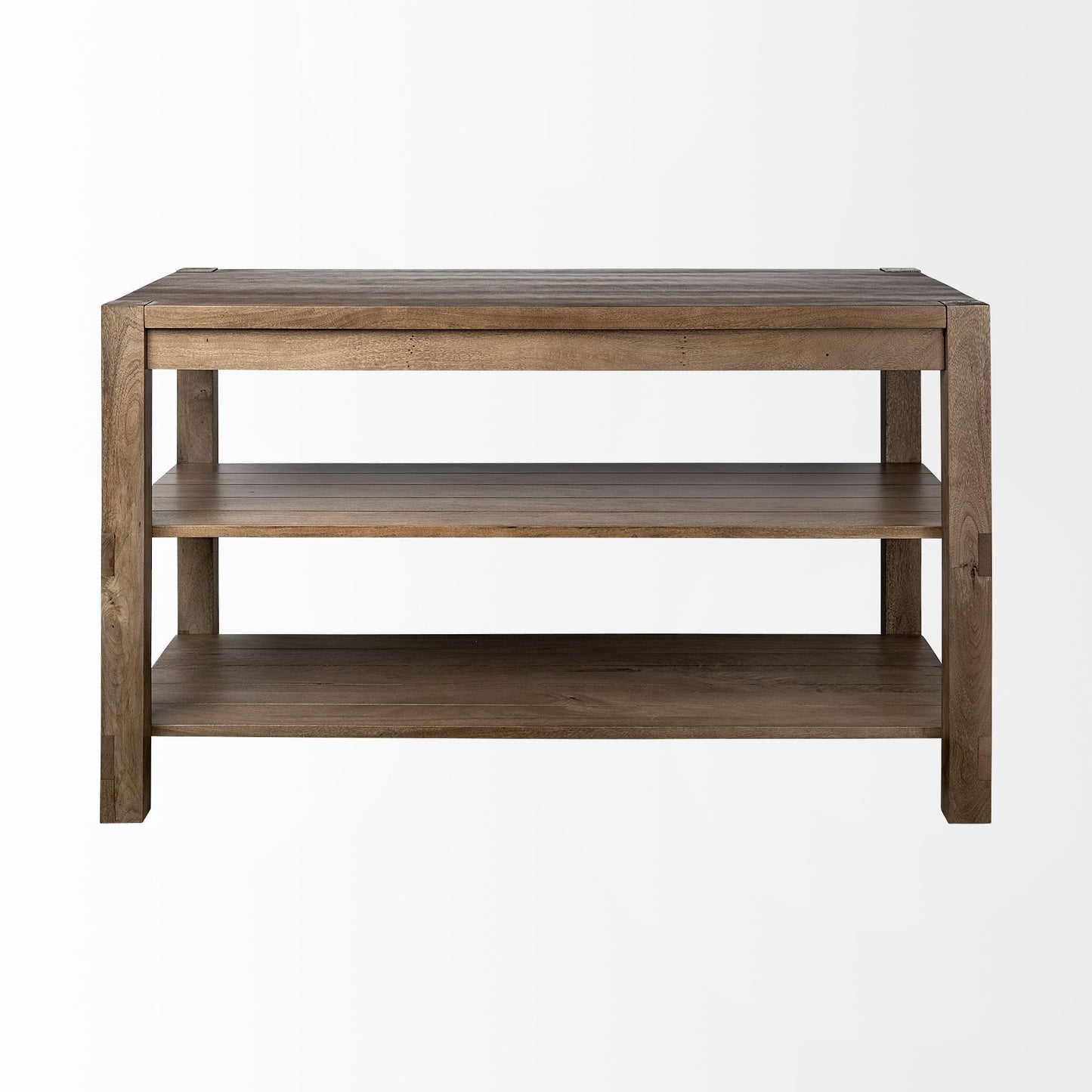 Emeril Brown Kitchen Island – Solid Wood Two-Tier Design with Smooth Countertop