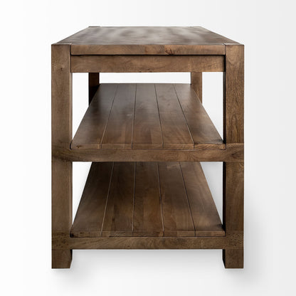 Emeril Brown Kitchen Island – Solid Wood Two-Tier Design with Smooth Countertop