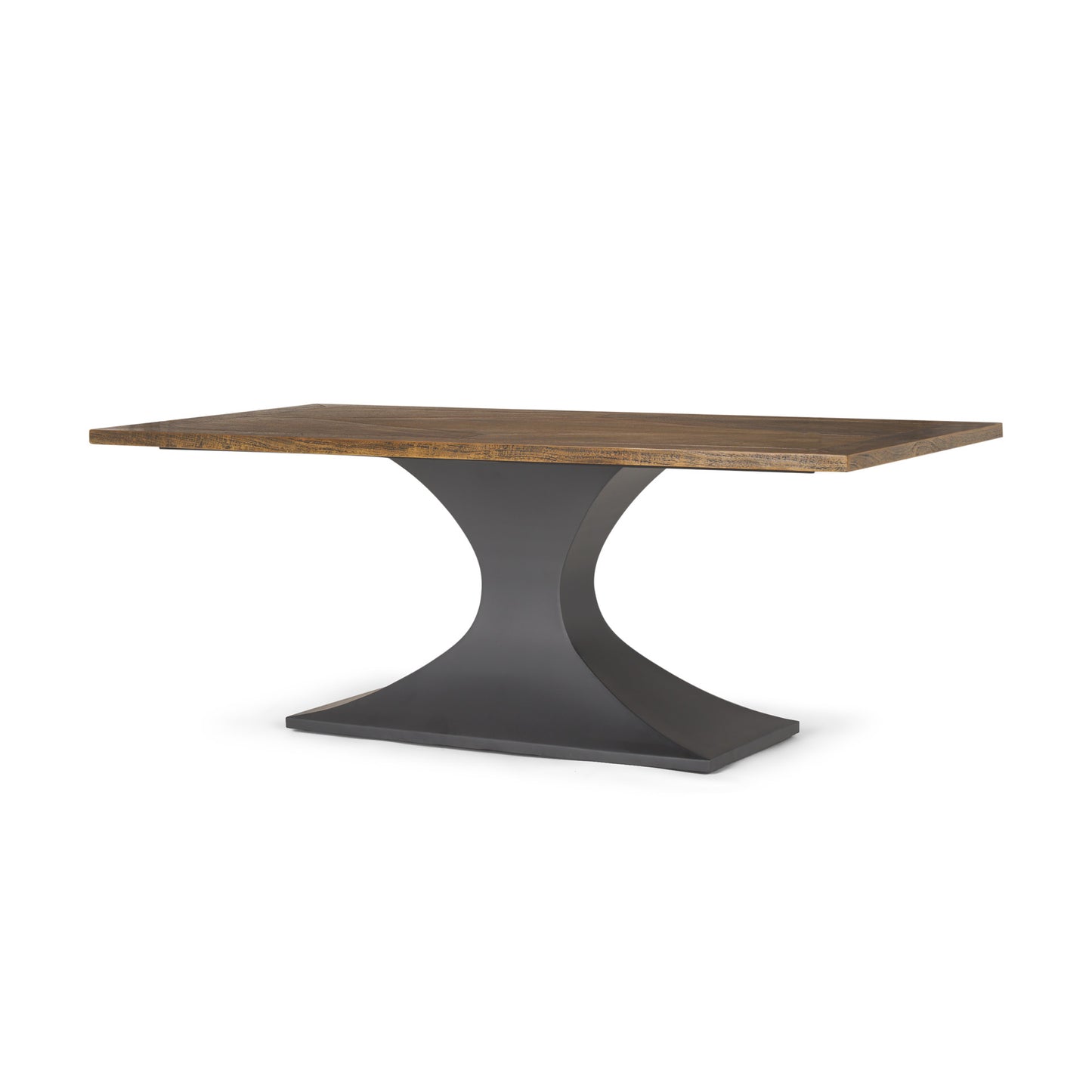 Maxton II Rectangular Brown Solid Wood Top Dining Table with Dark Gunmetal Base for a Modern and Industrial Dining Room Look