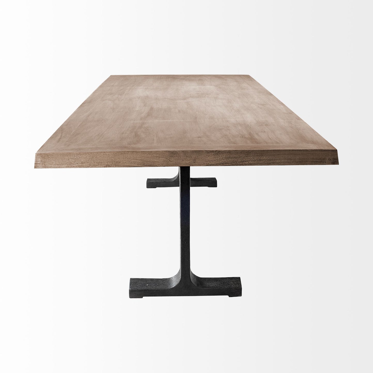 Araxi Rectangular Brown Solid Wood Top with Black Metal Base Dining Table for a Modern and Industrial Dining Space