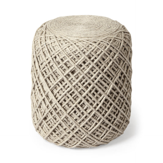 Allium Handwoven Wool Pouf - Stylish Diamond Weave Design for Chic Home Decor Accents