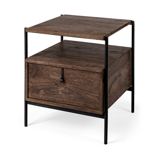 Glenn Dark Brown Wood & Black Iron Frame Square End Table