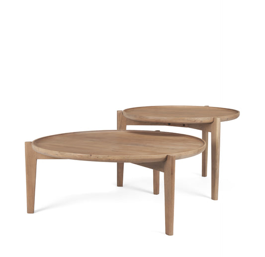 Cleaver Round Brown Solid Wood Nesting Coffee Tables (Set of 2)