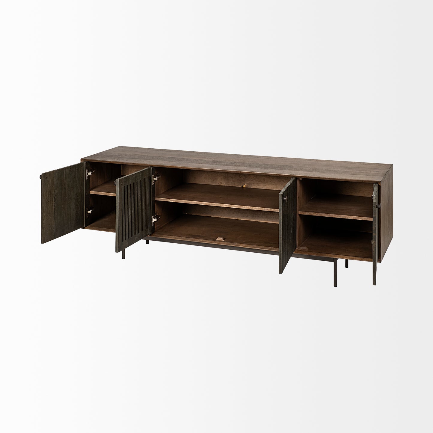 Grace I Two-Toned Brown Solid Wood TV Stand Media Console with Slated Doors