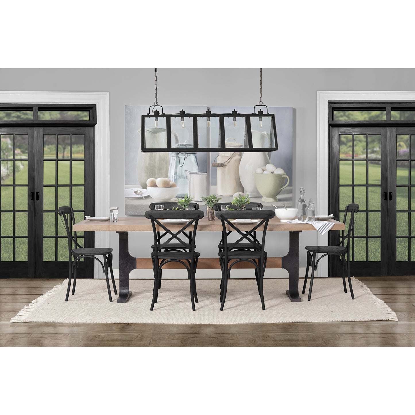 Araxi Rectangular Brown Solid Wood Top with Black Metal Base Dining Table for a Modern and Industrial Dining Space