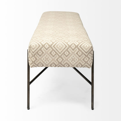 Avery Off-White Upholstered Accent Bench – Modern Metal Base Design