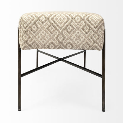Avery Off-White Upholstered Accent Bench – Modern Metal Base Design