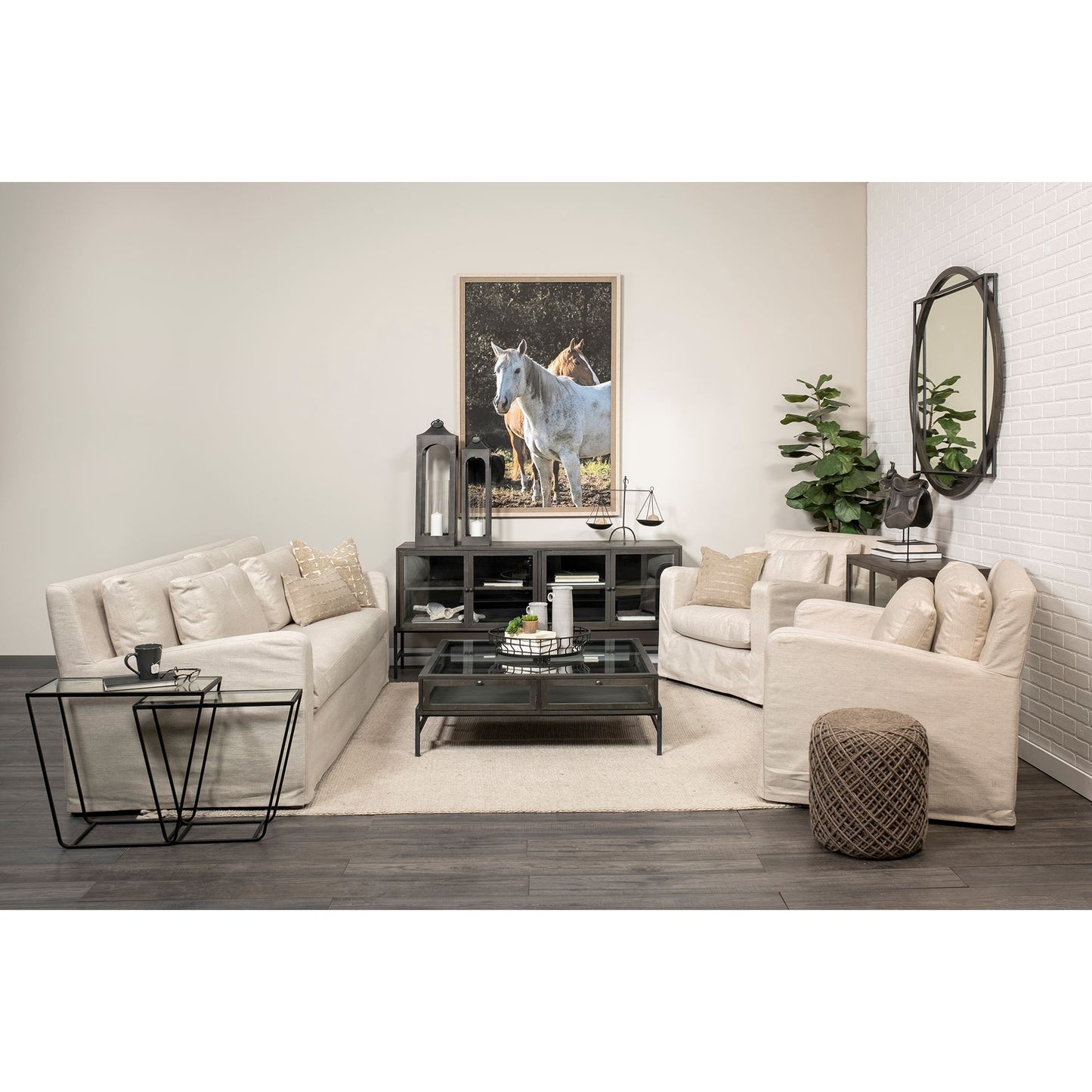 Denly 92” Slipcover Sofa – Casterock Gray Upholstery Modern 3-Seater Couch with Relaxed Style
