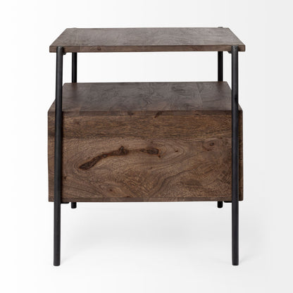Glenn Dark Brown Wood & Black Iron Frame Square End Table