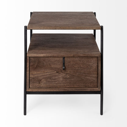 Glenn Dark Brown Wood & Black Iron Frame Square End Table