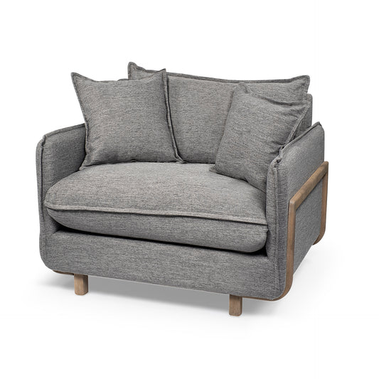 Roy Castlerock Gray Upholstered Armchair – Brown Wood Frame Accent Chair