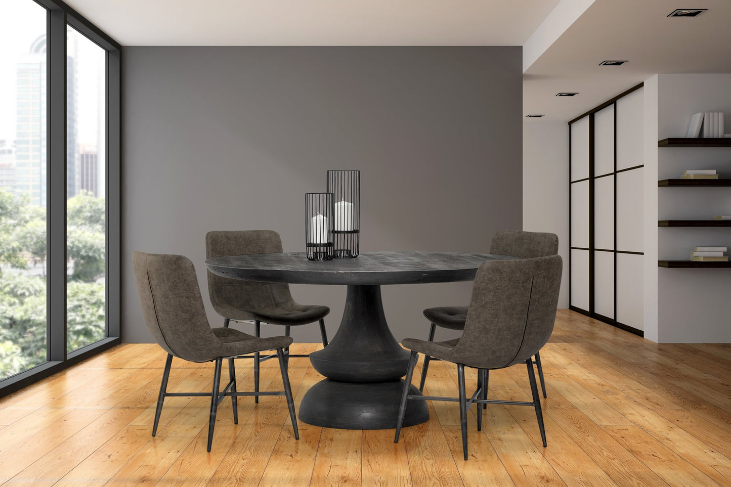 Crossman 60" Round Dark Brown/Gray Solid Wood Dining Table with Matching Base