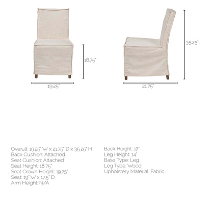 Elbert I Cream Fabric Slip-Cover Dining Chair with Brown Wooden Base - Set of 2, Stylish and Comfortable Seating