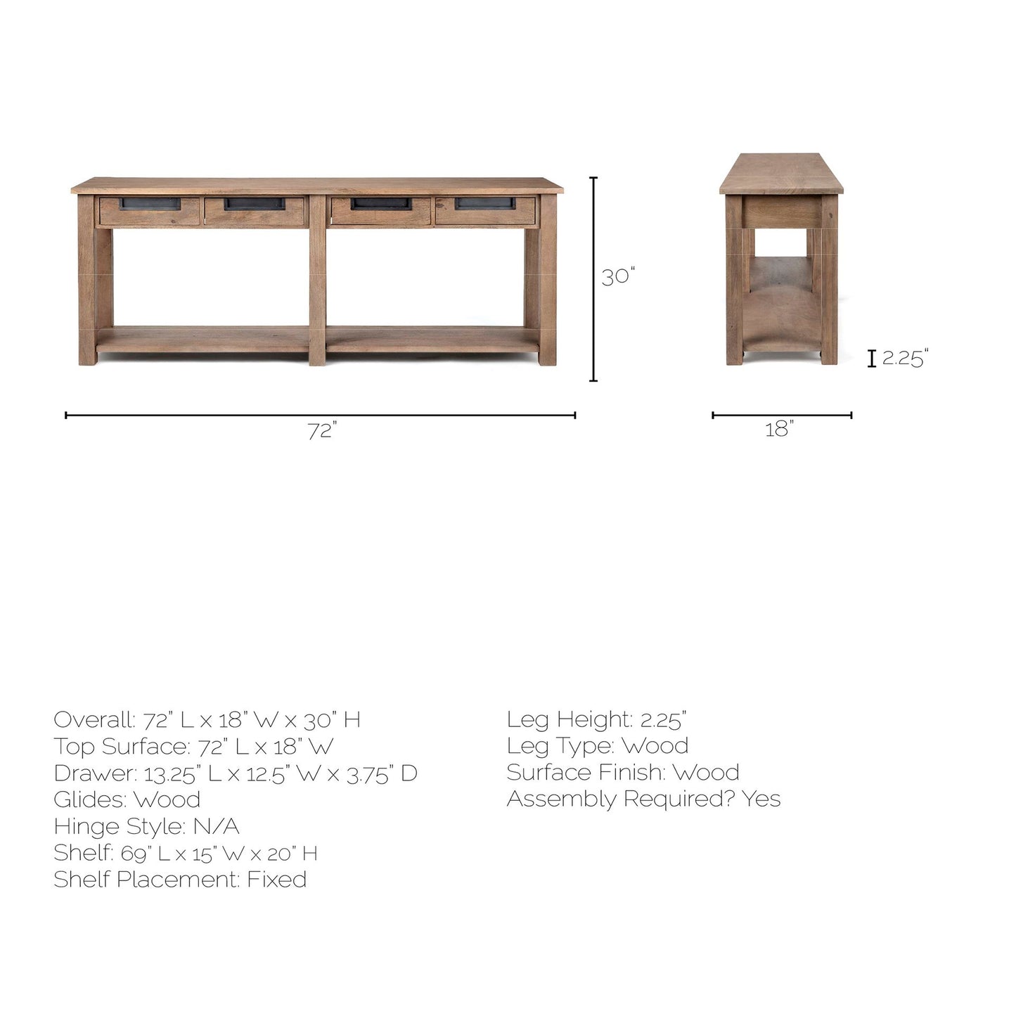 Harrelson III Brown Wood 4 Drawer Console Table