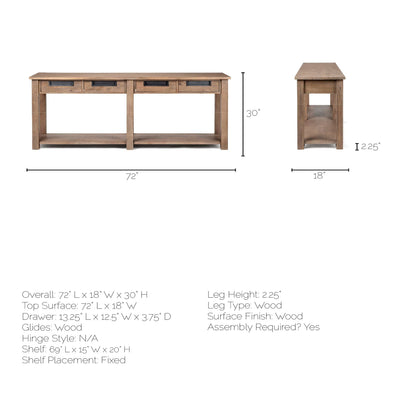 Harrelson III Brown Wood 4 Drawer Console Table