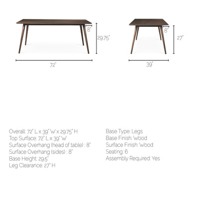 Nicholas II 72x39 Brown Solid Wood Dining Table with Metal and Wood Legs