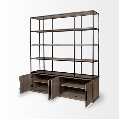 Braxton II Light Brown Wood & Iron 3-Shelf Shelving Unit – Industrial Style