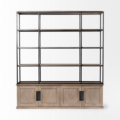 Braxton II Light Brown Wood & Iron 3-Shelf Shelving Unit – Industrial Style